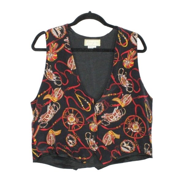 Spenser Jeremy Black Multicolor Print Lined Silk Vest Size L - Picture 1 of 10